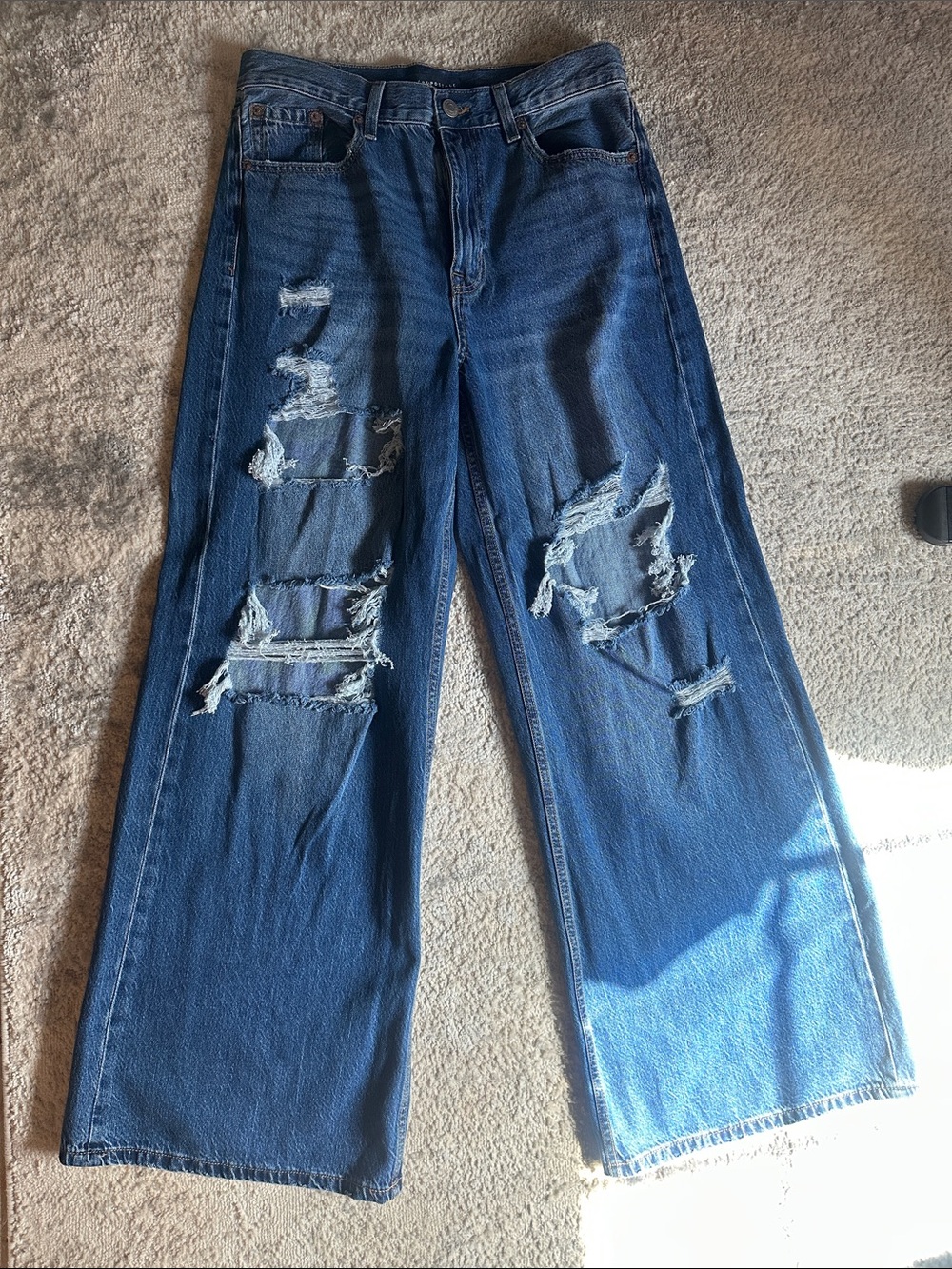 Aeropostale Distressed Dark Blue Wide-Leg Jeans